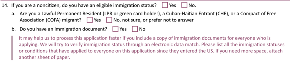 Image of new immigration question on application