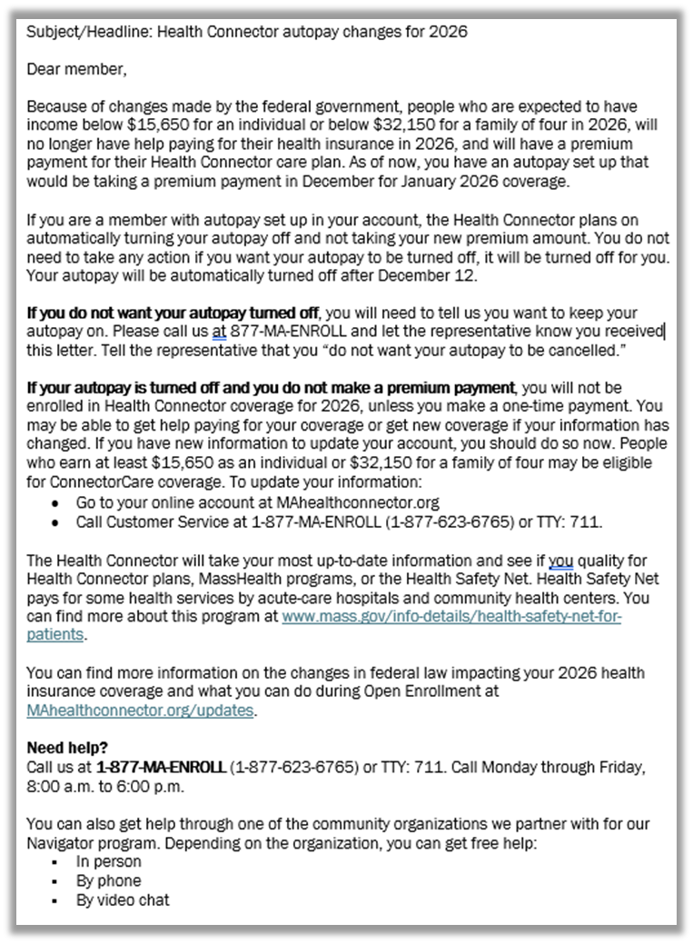 sample autopay letter to member